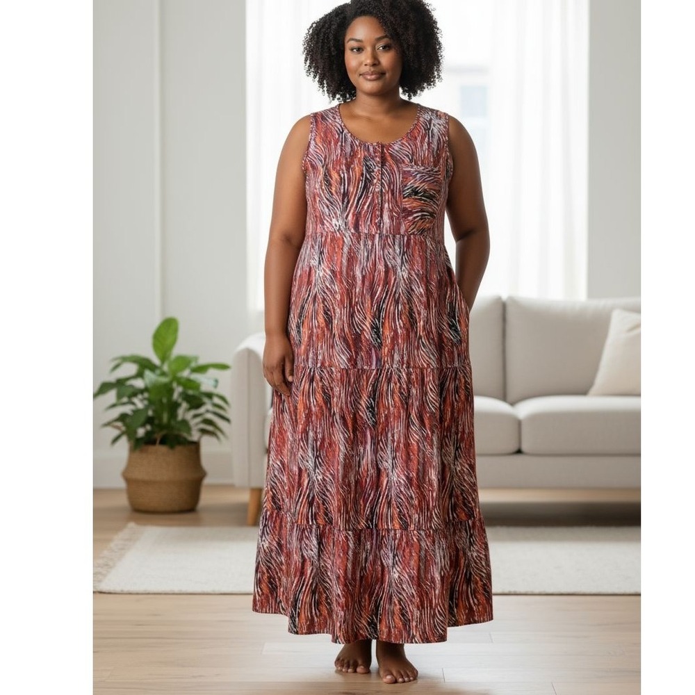 St John's Bay Sz XL Maxi Tiered Empire Waist Tank Dress Beach Resort Artsy Vacay